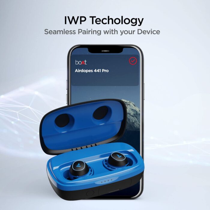 boAt Airdopes 441 Pro Wireless Earbuds with 6mm drivers, IWP technology, Bluetooth 5.0, 2600mAh carry case,Voice Assistant - Sporty Blue - Image 4