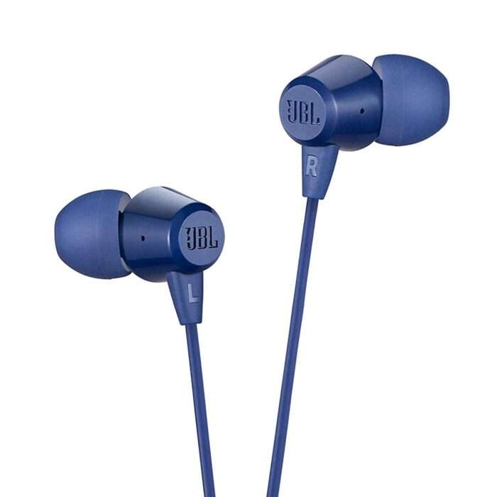 JBL C50HI, Wired in Ear Headphones with Mic, One Button Multi-Function Remote, Lightweight & Comfortable Fit - Blue - Image 1