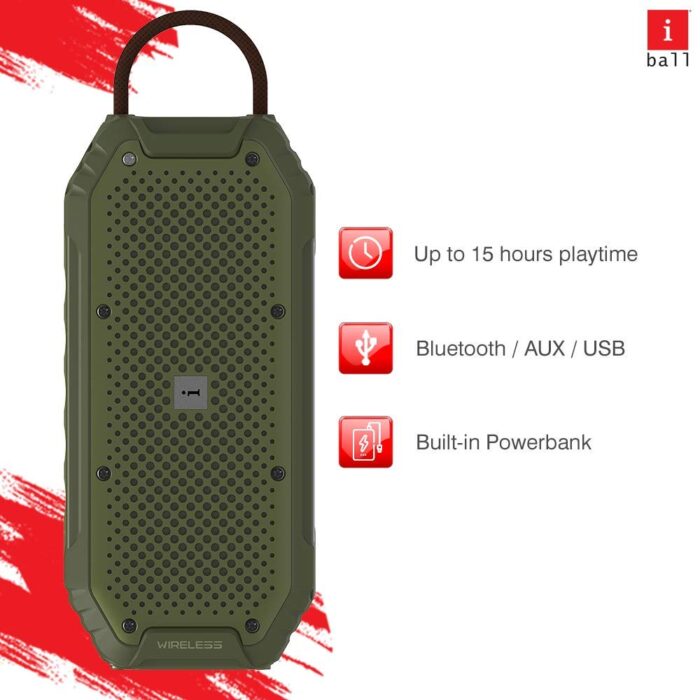 iBall Musi Rock 16 Watt Truly Wireless Bluetooth Portable Speaker (Military Green) - Image 5