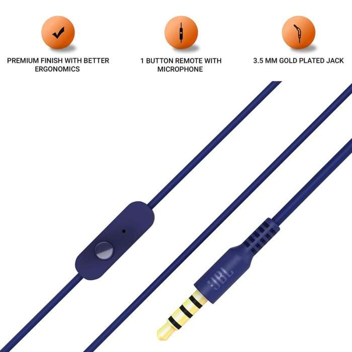 JBL C200SI, Premium in Ear Wired Earphones with Mic, Signature Sound, One Button Multi-Function Remote - Blue - Image 3