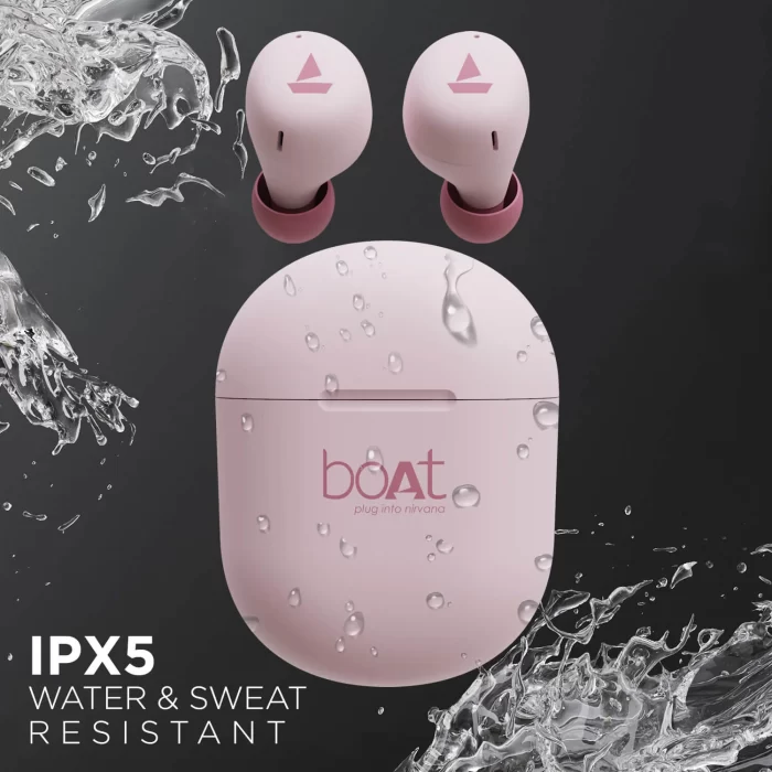 boAt Airdopes 381 Bluetooth In-Ear Wireless Earbuds with 7mm Rhythmic Dynamic Drivers, Nonstop Music UpTo 20 Hours - Mint Pink - Image 4