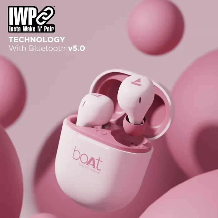 boAt Airdopes 381 Bluetooth In-Ear Wireless Earbuds with 7mm Rhythmic Dynamic Drivers, Nonstop Music UpTo 20 Hours - Mint Pink - Image 5