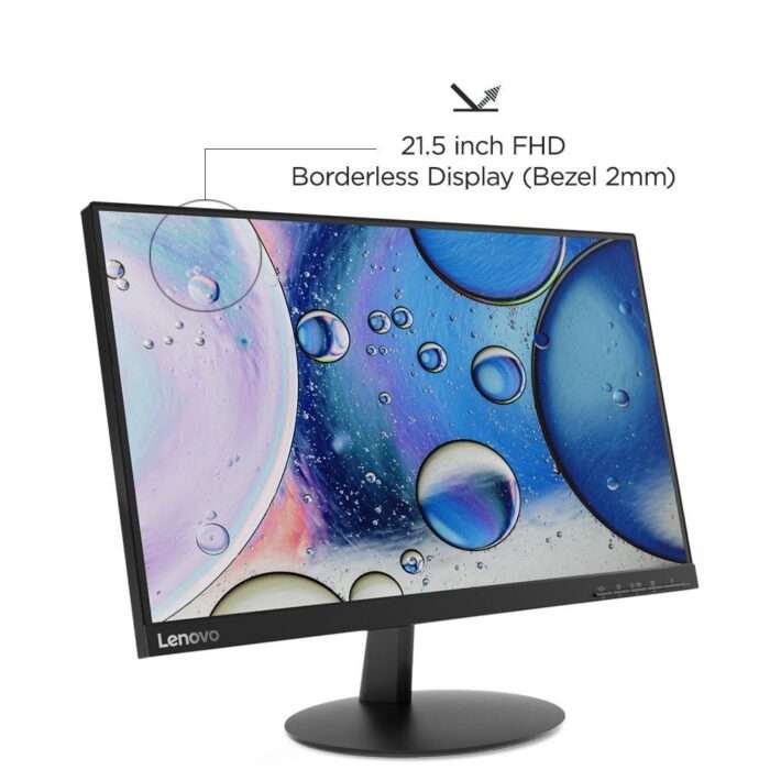 Lenovo 54.6 cm (21.5 inch) Near Edgeless Monitor with LED Display, VA Panel, AMD Free Synch, HDMI and VGA inputs, TUV Certified Eye Comfort - L22e-20 (Raven Black) - Image 2
