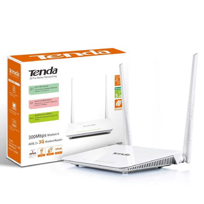 TENDA D303 Wireless N300 ADSL2+/3G Modem Router - All in One - Image 2
