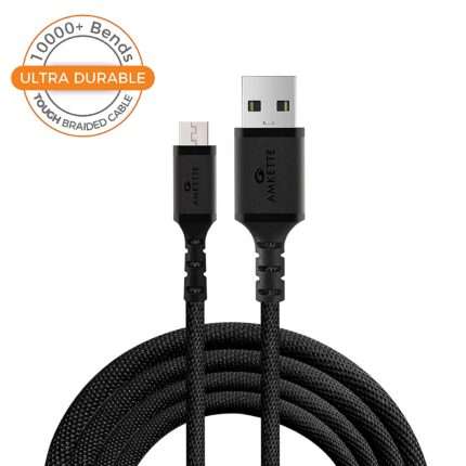 Amkette Tough Pro Micro USB Durable Braided Fast Charging Cable - 4.92 Feet (1.5 Meters) - Black
