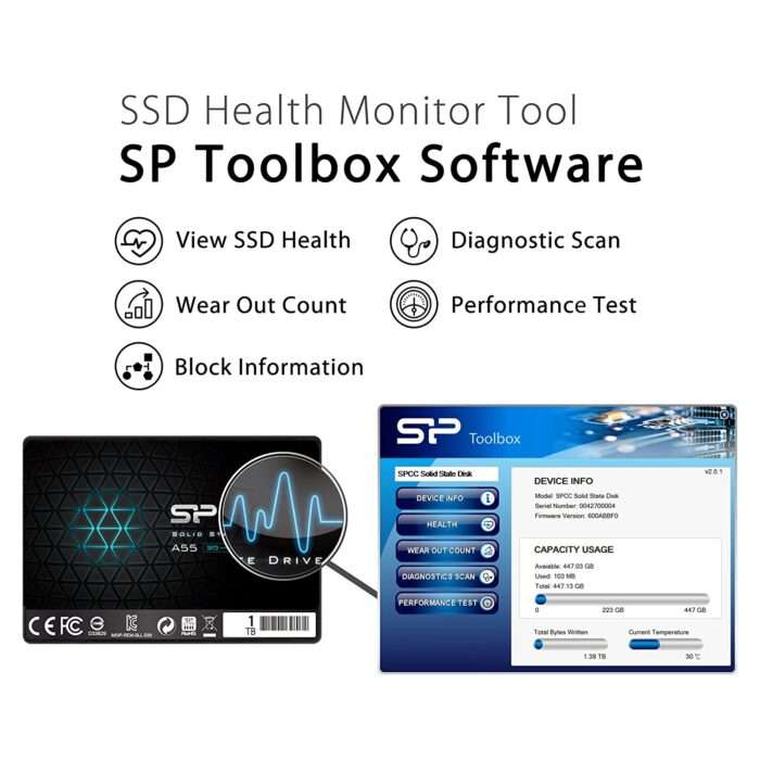 Silicon Power 1TB SSD 3D NAND A55 SLC Cache Performance Boost SATA III 2.5" 7mm (0.28") Internal Solid State Drive (SP001TBSS3A55S25) - Image 4