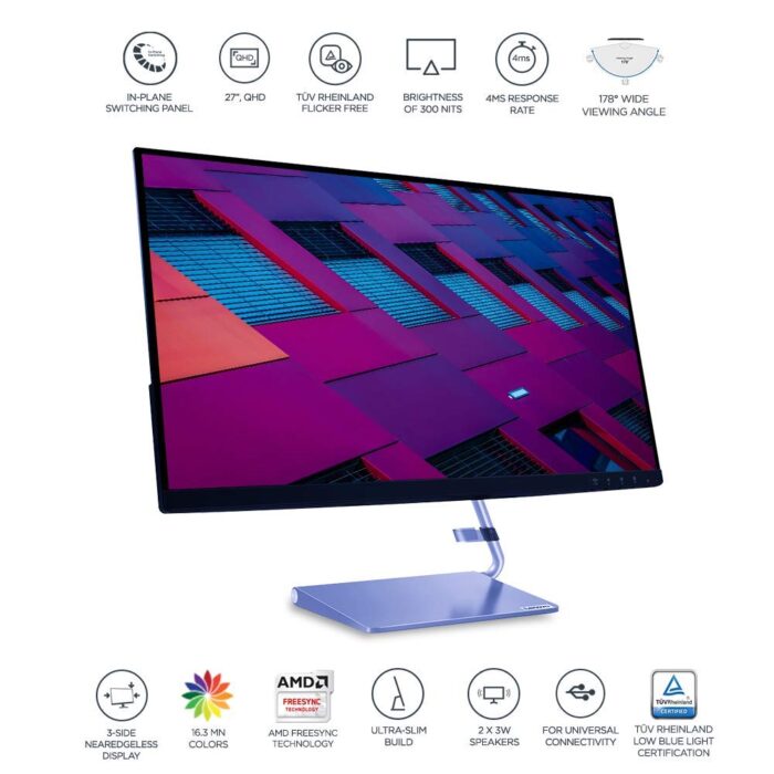 Lenovo 27-inch 2560x1440 QHD IPS Panel Near Edgeless Monitor - Q27q-10 - Image 6