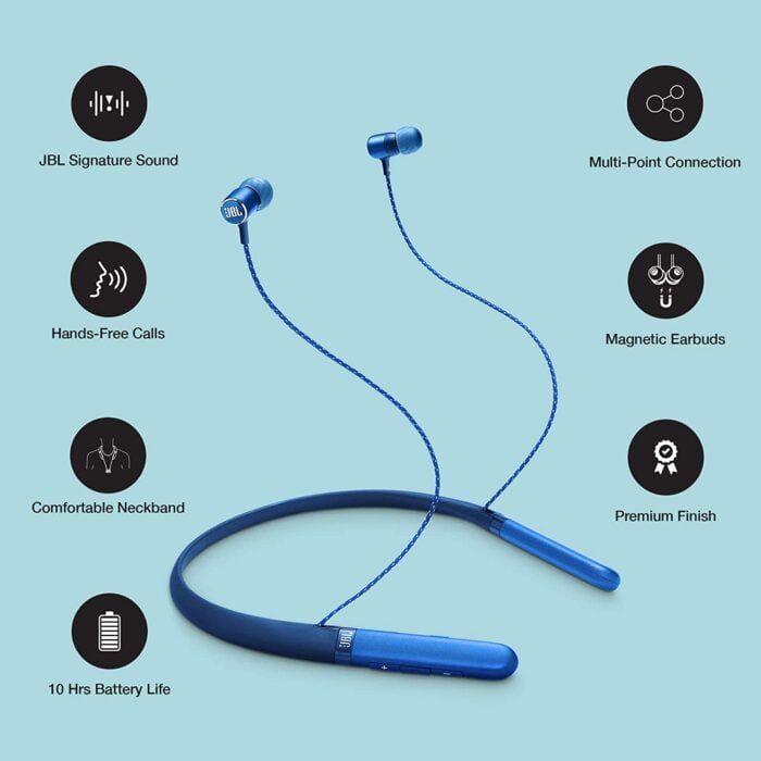 JBL LIVE220BT by Harman Wireless Bluetooth in Ear Neckband Headphones with Mic - Blue - Image 5