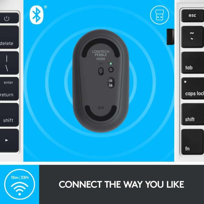 Logitech Pebble M350 Wireless Mouse with Bluetooth or USB - Silent, Slim Computer Mouse with Quiet Click for Laptop, Notebook, PC and Mac - Graphite - Image 3