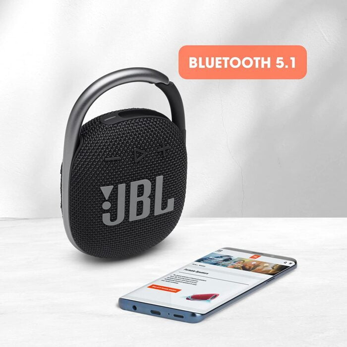 JBL Clip 4, Wireless Ultra Portable Bluetooth Speaker, JBL Pro Sound, Integrated Carabiner, Vibrant Colors with Rugged Fabric Design, Dust & Waterproof, Type C (Without Mic, Black) - Image 4