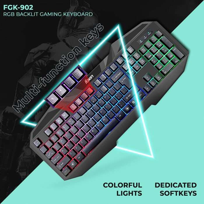 Foxin FGK-902 USB Gaming Keyboard with RGB Backlight with Anti-abrasive, Ergonomic Design For Maximum Performance , Receptive keypad with media control for PC, Laptop, Notebook (Black) - Image 4
