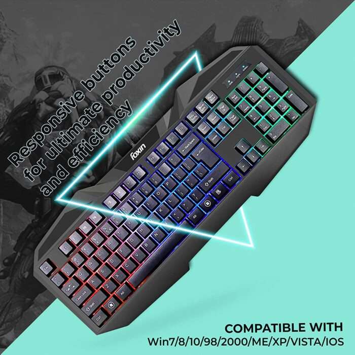 Foxin FGK-902 USB Gaming Keyboard with RGB Backlight with Anti-abrasive, Ergonomic Design For Maximum Performance , Receptive keypad with media control for PC, Laptop, Notebook (Black) - Image 2