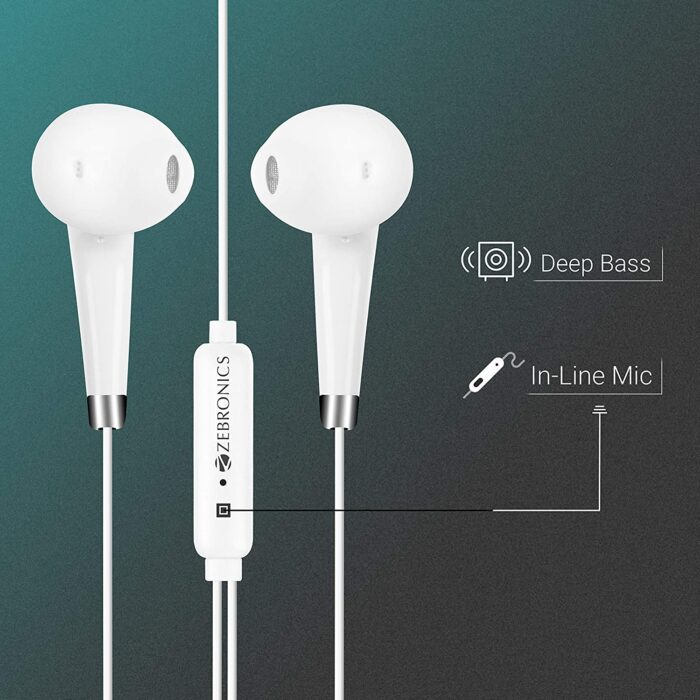 ZEBRONICS Zeb-Calyx Wired in Ear Earphone with Mic (White) - Image 3