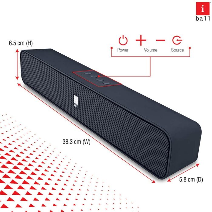 iBall Musi Bar High Power Compact Soundbar with Multiple Playback Options | FM Radio | Micro SD Card Slot & Built in Mic (Black) - Image 3
