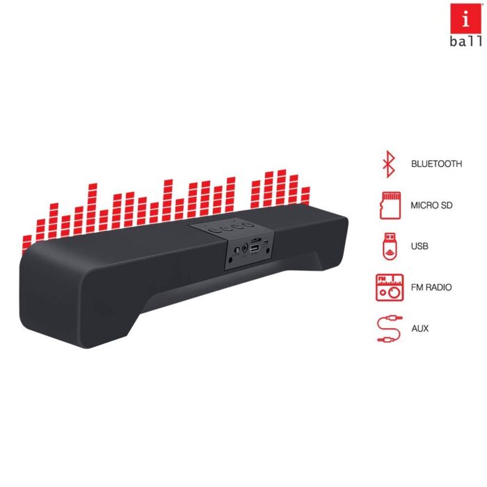 iBall Musi Bar High Power Compact Soundbar with Multiple Playback Options | FM Radio | Micro SD Card Slot & Built in Mic (Black) - Image 4