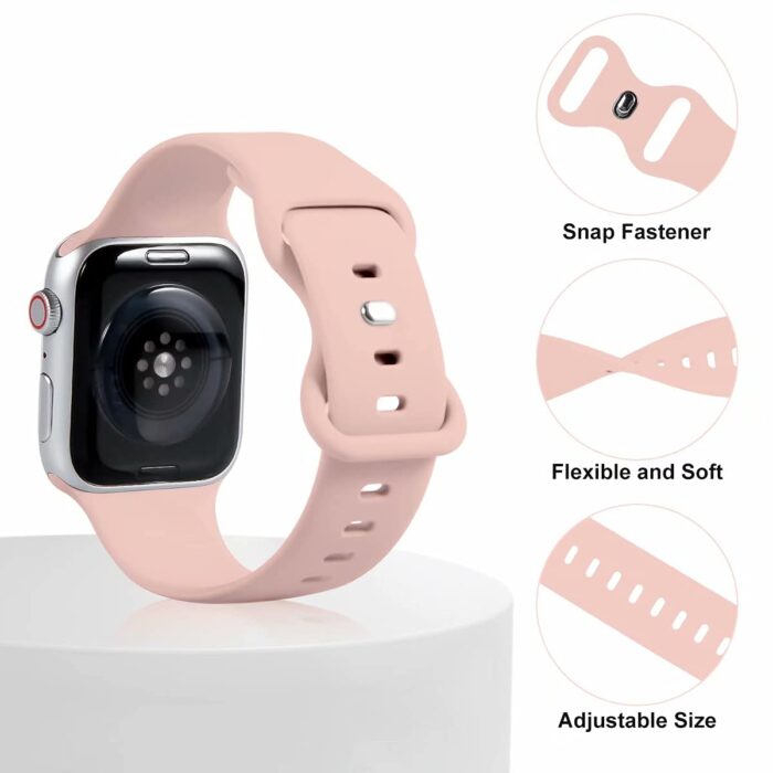 Vemigon Watch Strap Compatible with Apple Watch Straps 38mm 40mm 41mm, Soft Silicone Sports Wristband (Fresh Pink) - Image 4