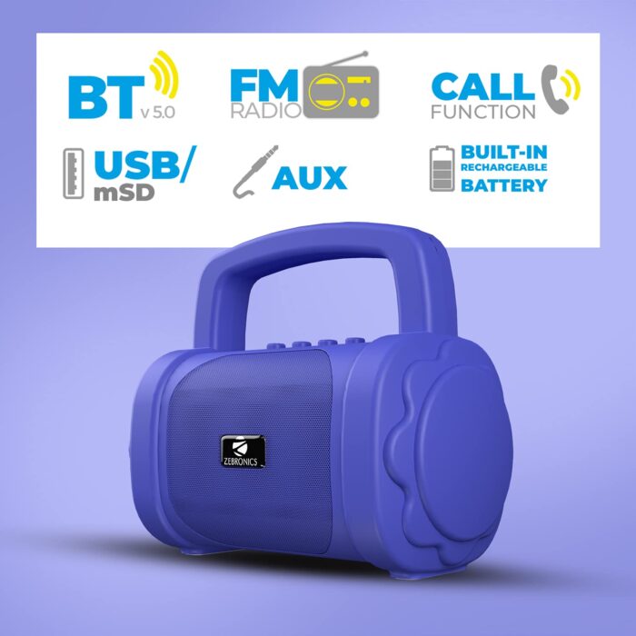 Zebronics Zeb-County 3 Portable Wireless Speaker Supporting Bluetooth v5.0, FM Radio, Call Function, Built-in Rechargeable Battery, USB/Micro SD Card Slot, 3.5mm AUX Input, TWS (Blue) - Image 5