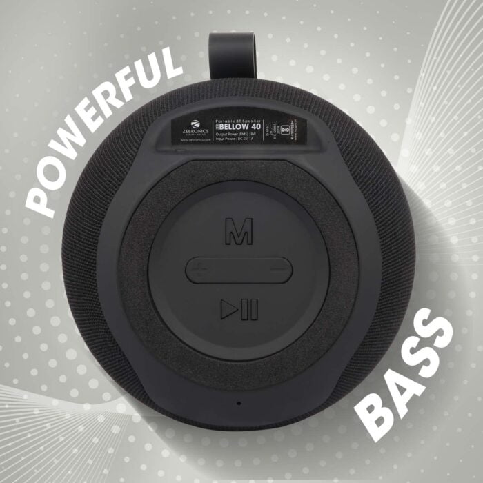 Zebronics ZEB-BELLOW 40 Wireless Bluetooth v5.0 Fabric Finish 8W Portable Speaker With Supporting 6Hrs Backup, 55mm Driver, Powerful Bass, USB, mSD, AUX Input, Built-in FM, TWS & Call Function (Black) - Image 3