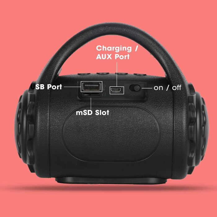 Zebronics Zeb-County Wireless Bluetooth Portable Speaker with Supporting Carry Handle, USB, SD Card, AUX, FM & Call Function. (Black+Red) - Image 3