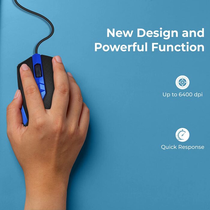 Foxin Smart-Blue Wired Plug & Play USB Mouse, High Resolution 6400 DPI Optical Sensor, Durable Button Design - Image 4