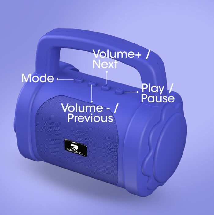 Zebronics Zeb-County 3 Portable Wireless Speaker Supporting Bluetooth v5.0, FM Radio, Call Function, Built-in Rechargeable Battery, USB/Micro SD Card Slot, 3.5mm AUX Input, TWS (Blue) - Image 3