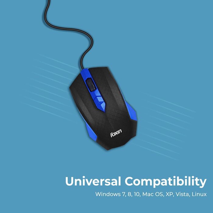 Foxin Smart-Blue Wired Plug & Play USB Mouse, High Resolution 6400 DPI Optical Sensor, Durable Button Design - Image 5