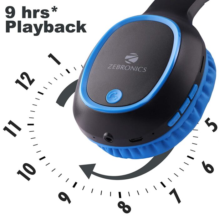 Zebronics Zeb-Thunder Bluetooth Wired Over Ear Headphones With Mic Blue - Image 2