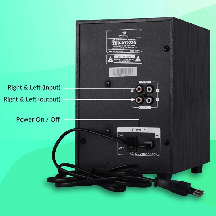 Zebronics ZEB-BT2220 Wireless Bluetooth Multimedia Speaker With Supporting AUX - 24 Watt, 2.1 Channel - Image 4