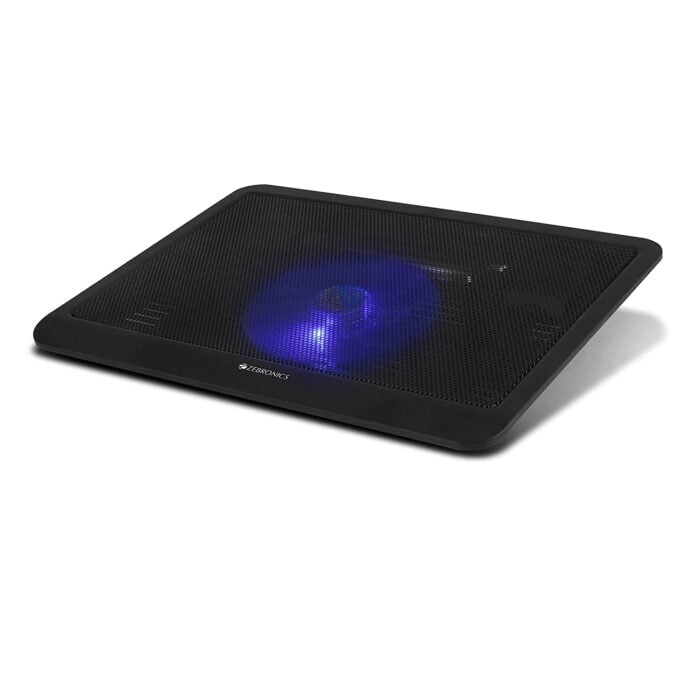 Zebronics Zeb-NC1200 USB Powered Laptop Cooling Pad with 125mm Fan, Pass Through USB Connector and Blue LED Lights - Image 1