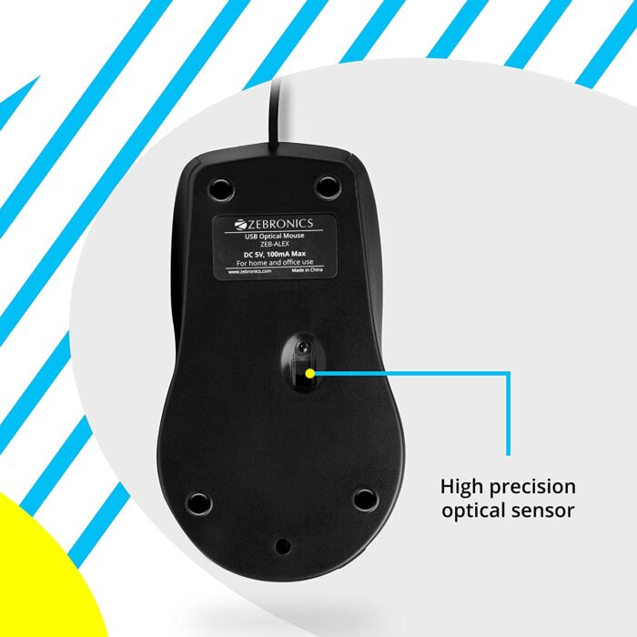 Zebronics Zeb-Alex Wired USB Optical Mouse with 3 Buttons - Black - Image 2