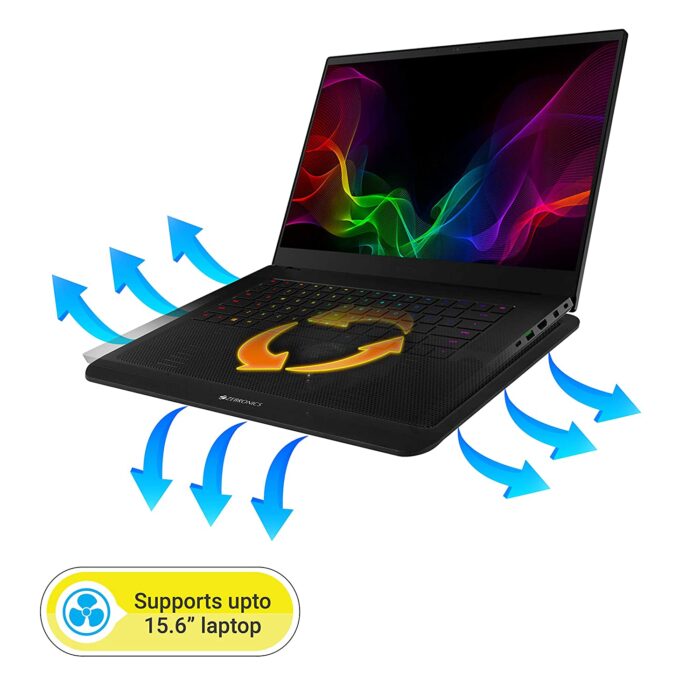 Zebronics Zeb-NC1200 USB Powered Laptop Cooling Pad with 125mm Fan, Pass Through USB Connector and Blue LED Lights - Image 3
