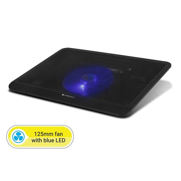 Zebronics Zeb-NC1200 USB Powered Laptop Cooling Pad with 125mm Fan, Pass Through USB Connector and Blue LED Lights - Image 2