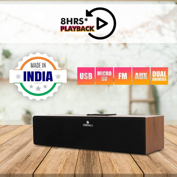 Zebronics Zeb-Music Feast 100 Wireless Bluetooth 10W Wooden Finish Portable Speaker with Supporting Dual Drivers, USB, SD Card, AUX & FM.  - Image 2