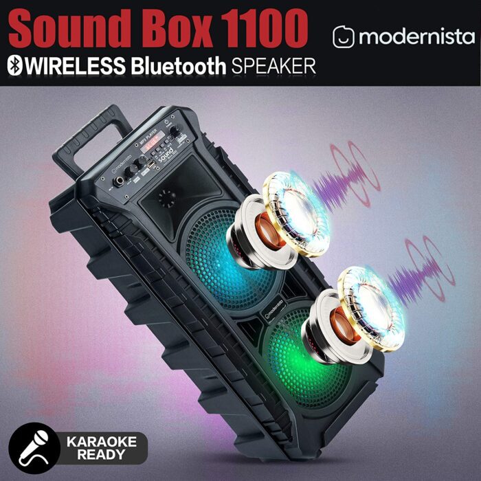 Modernista SoundBox 1100 Bass Boosted 40Watt PMPO Wireless Bluetooth Party Speaker with Wired Karaoke Mic with Bulit in Subwoofer & FM Radio/USB/TF/LED Disco Lights - Image 3