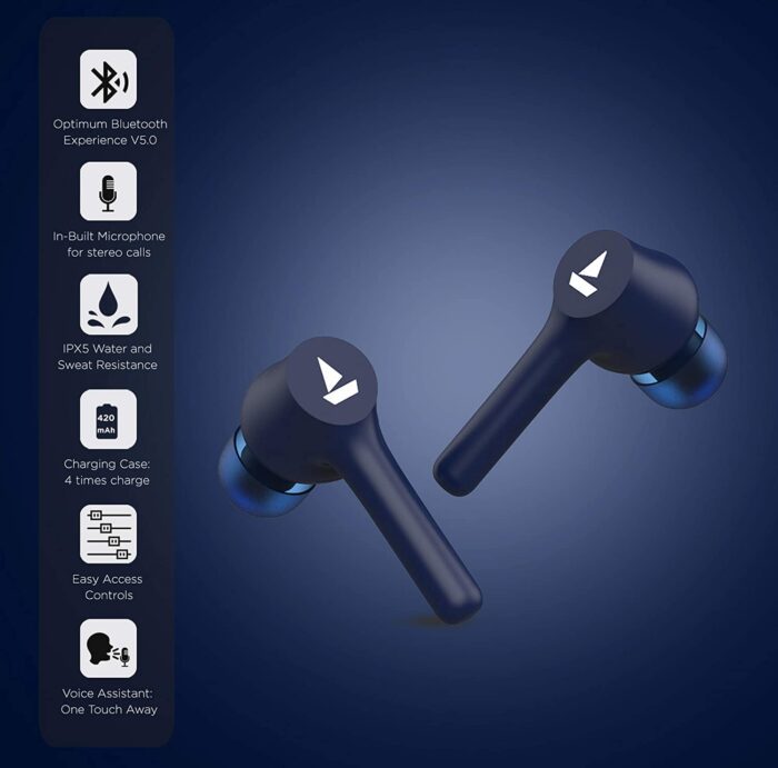 boAt Airdopes 281 TWS Wireless Earbuds with 6mm Drivers, Bluetooth V5.0, 14H Nonstop Music, 420mAh Charging Case - Furious Blue - Image 6