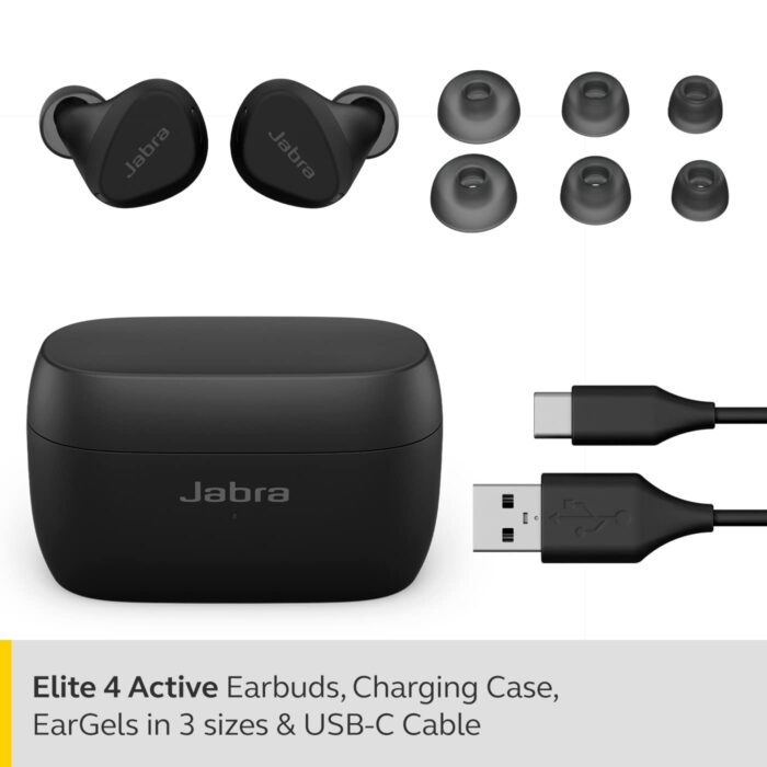 Jabra Elite 4 Active in-Ear Bluetooth Earbuds - True Wireless Ear Buds with Secure Active Fit, 4 Built-in Microphones, Active Noise Cancellation and Adjustable HearThrough Technology - Black - Image 9