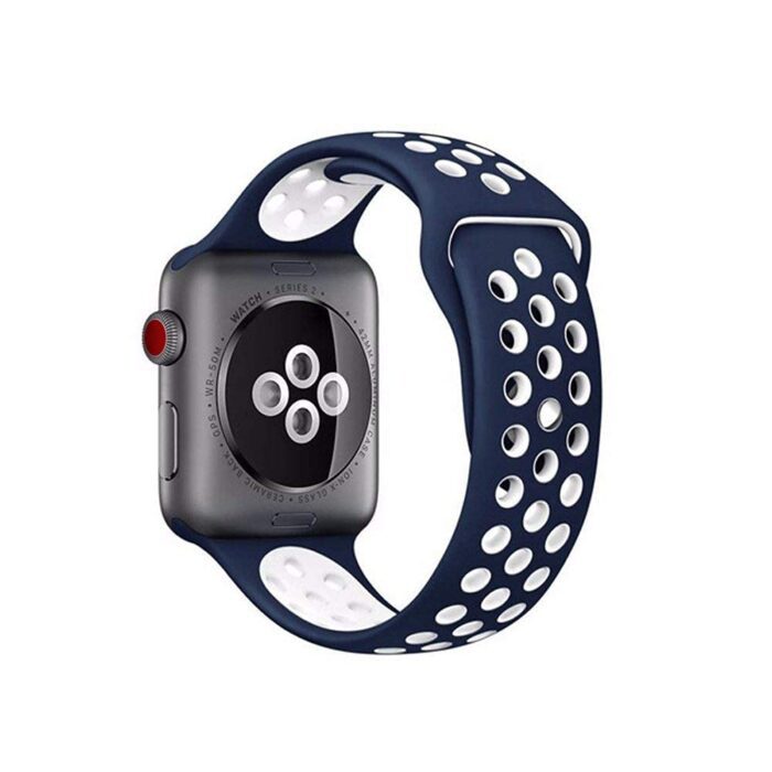 TECHONTO Sports Band Soft Silicone Sport Wristband Compatible with Apple Watch iWatch Bands 42mm 44mm & 45mm Soft Silicone Strap (BLUE&WHITE) - Image 3