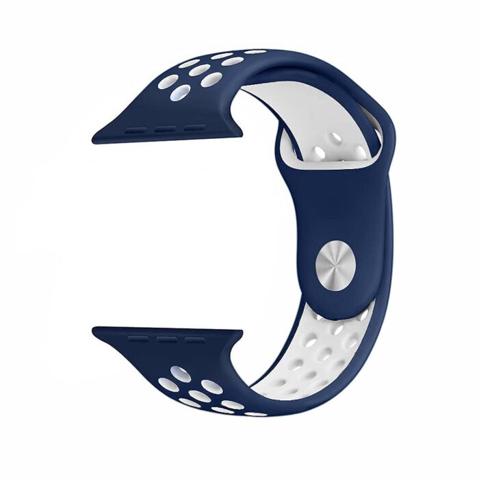 TECHONTO Sports Band Soft Silicone Sport Wristband Compatible with Apple Watch iWatch Bands 42mm 44mm & 45mm Soft Silicone Strap (BLUE&WHITE) - Image 2