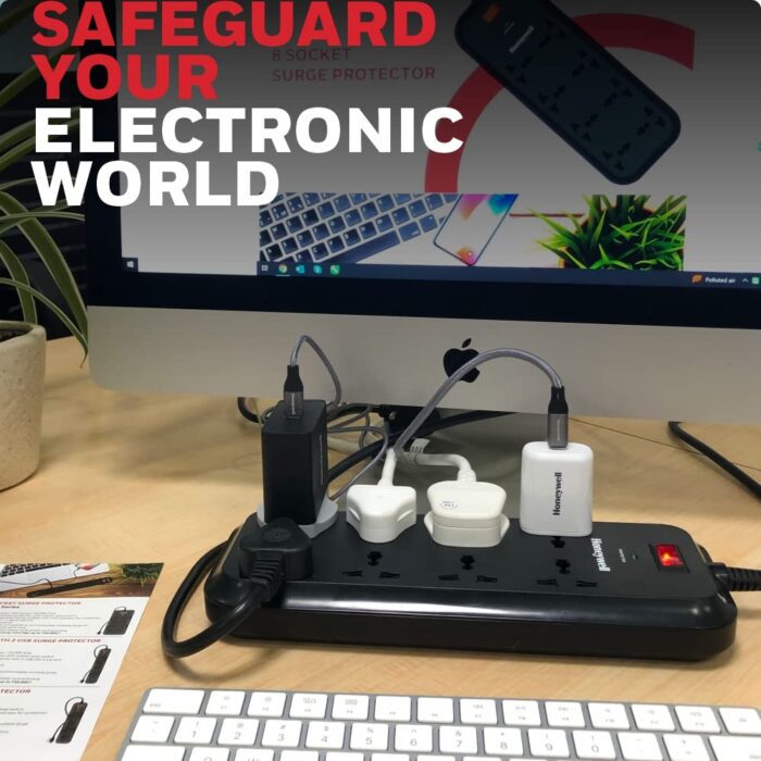 Honeywell Surge Protector, 8 Universal Sockets, 2 Meter Cord, 20000Amp, Automatic Overload Protection, Spike Guard, Master Switch - Image 4
