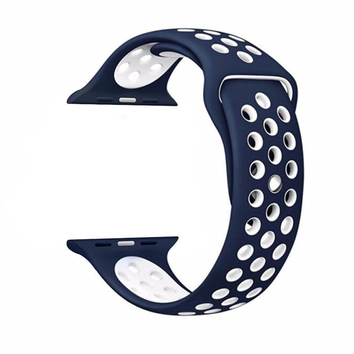 TECHONTO Sports Band Soft Silicone Sport Wristband Compatible with Apple Watch iWatch Bands 42mm 44mm & 45mm Soft Silicone Strap (BLUE&WHITE) - Image 1