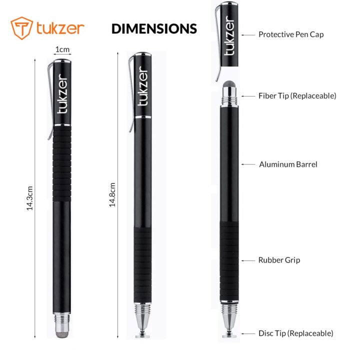 Tukzer 2-in-1 Capacitive Stylus Pen V2.0, Precise Stylus -Fine Point Disc Tip & Micro-Knit Hybrid Fiber Tip, Light Aluminum Body - Image 3