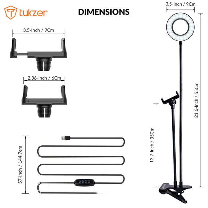 Tukzer 3.5" LED Selfie Ring Light |Flexible Arm Desk Mount Clamp for Live Stream, Makeup, Online Meetings, Recording, Photography, USB Reading Light | - Image 2