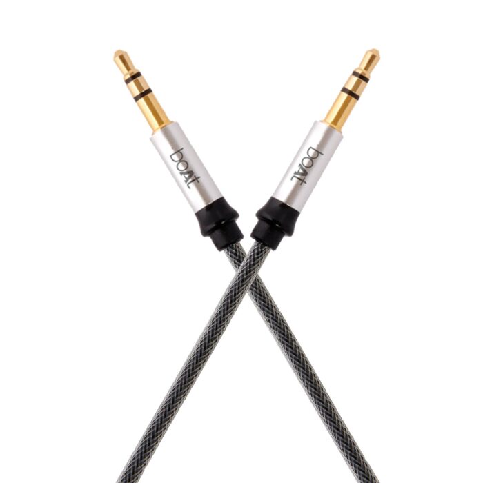 boAt AUX 500 3.5mm Male to Male Gold Plated Connectors, Metallic Aux Audio Cable, 1.5 Meter(Silver Metallic) - Image 1