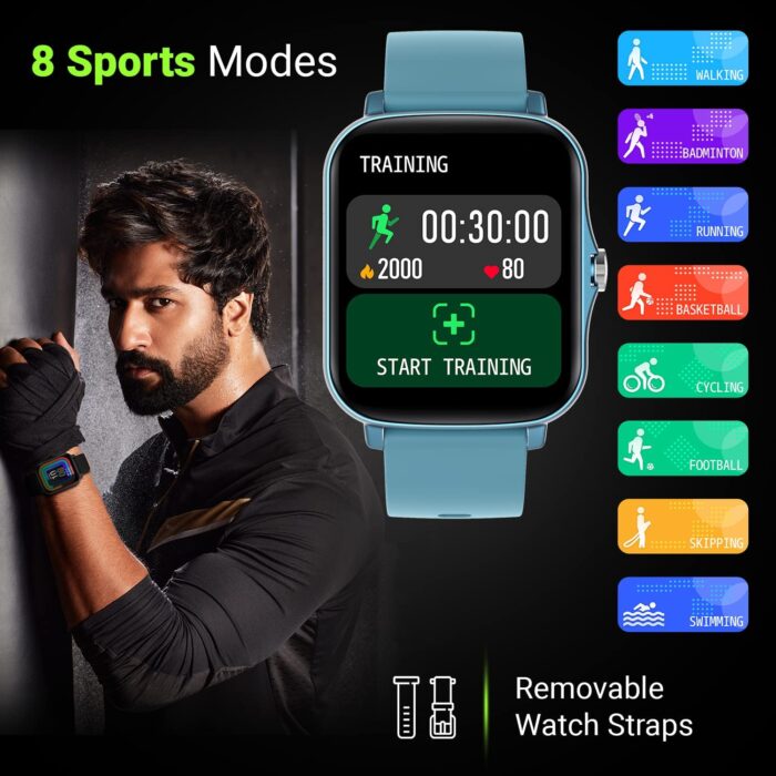 Fire-Boltt Beast Pro Bluetooth Calling 1.69” with Voice Assistance, Voice Recorder, Spo2 Monitoring, Heart Rate FHD Smartwatch – Blue - Image 7