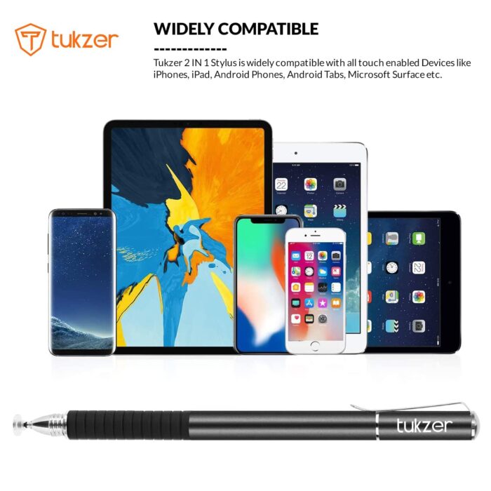 Tukzer 2-in-1 Capacitive Stylus Pen V2.0, Precise Stylus -Fine Point Disc Tip & Micro-Knit Hybrid Fiber Tip, Light Aluminum Body - Image 4