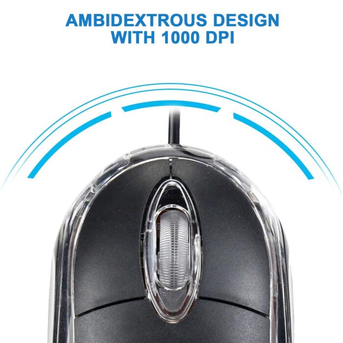 Quantum QHM222 3-Button 400/8001000DPI Wired Optical Mouse with USB Interface (Black) - Image 7