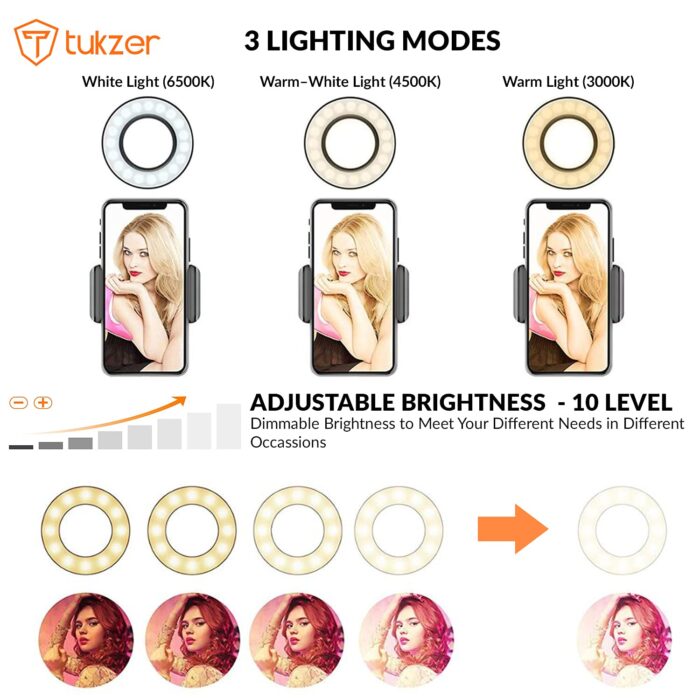 Tukzer 3.5" LED Selfie Ring Light |Flexible Arm Desk Mount Clamp for Live Stream, Makeup, Online Meetings, Recording, Photography, USB Reading Light | - Image 5