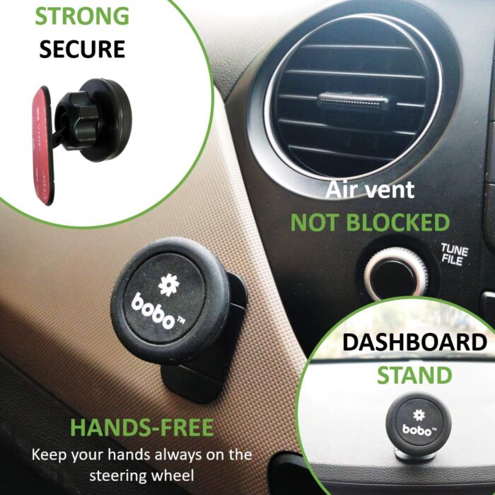 Car Mount, Bobo Universal Stick On Magnetic Dashboard Stand Mount Car Phone Holder, with Fast Snap Technology for Smartphones and Tablets, Black - Image 5
