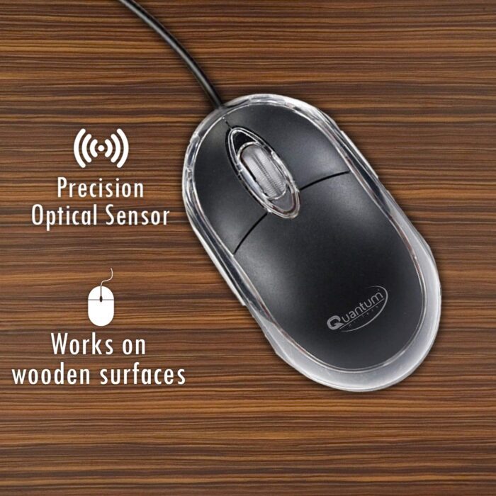 Quantum QHM222 3-Button 400/8001000DPI Wired Optical Mouse with USB Interface (Black) - Image 2