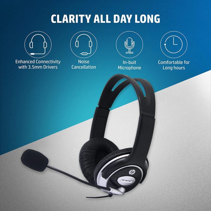 Hp Wired On Ear Headphones With Mic With 3.5 Mm Drivers, In-Built Noise Cancelling, Foldable And Adjustable - Image 3